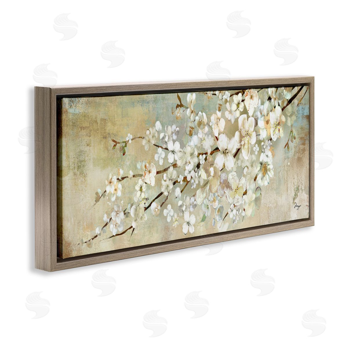 Blooming Flower Tree Branch Painting Brown Floating Frame Canvas Wall Art, Home Decor by Main Line Studio