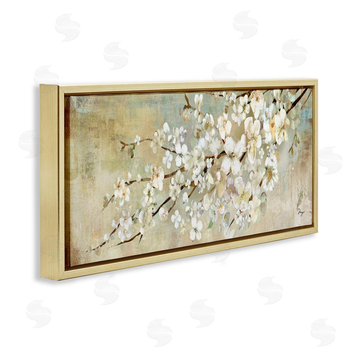 Blooming Flower Tree Branch Painting Gold Floating Frame Canvas Wall Art, Home Decor by Main Line Studio
