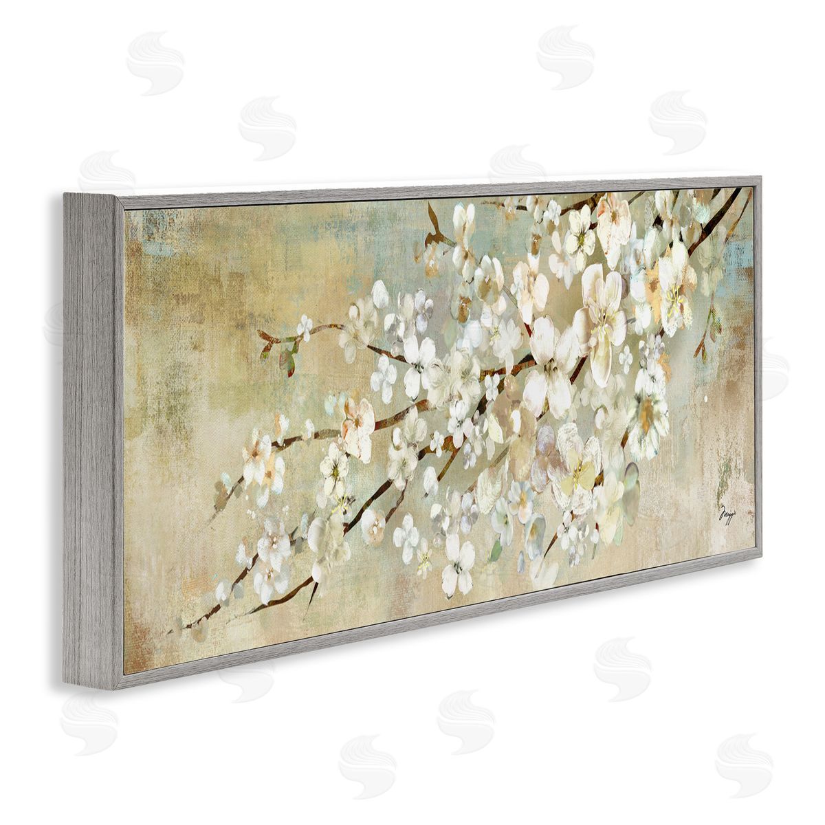 Blooming Flower Tree Branch Painting Grey Frame Print Wall Art, Home Decor by Main Line Studio