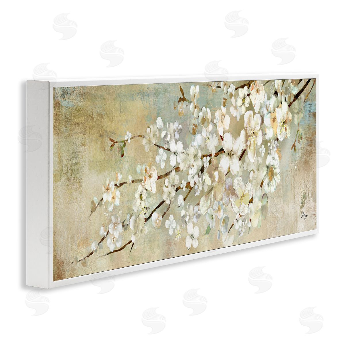 Blooming Flower Tree Branch Painting White Frame Print Wall Art, Home Decor by Main Line Studio