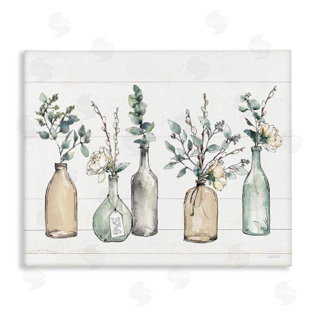 Bottles And Plants Vases Canvas Wall Art, Home Decor by Anne Tavoletti