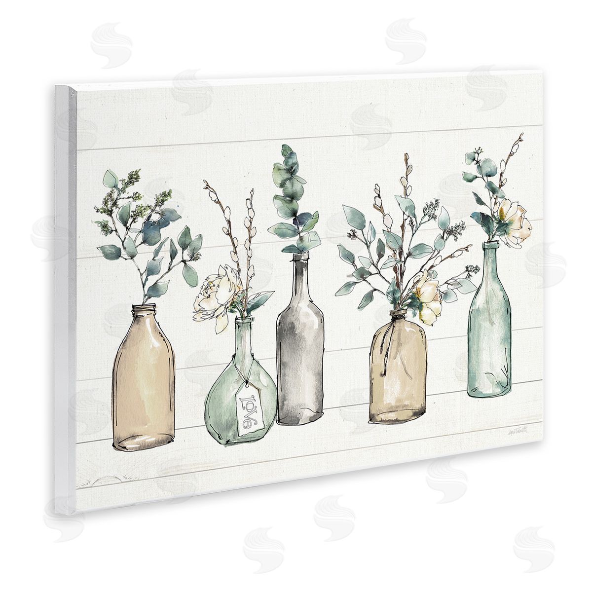 Bottles And Plants Vases Wood Plaque Wall Art, Home Decor by Anne Tavoletti