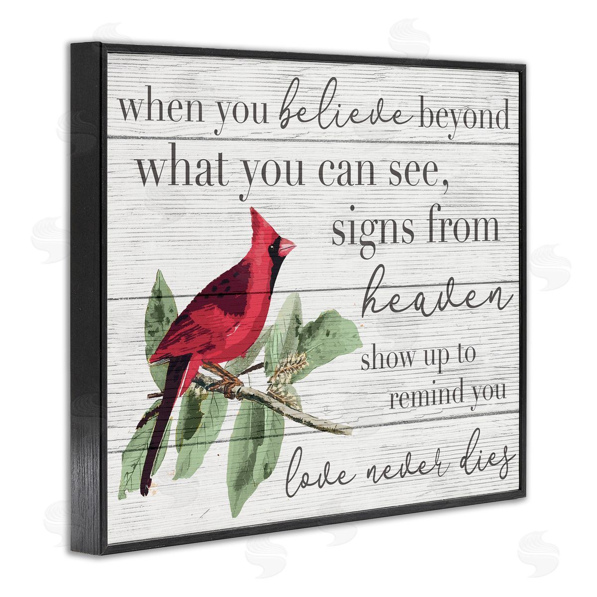 Love Never Dies Inspirational Cardinal Black Frame Print Wall Art, Home Decor by Stupell Studio