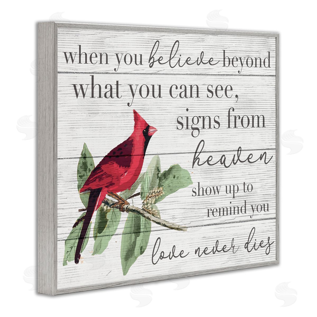 Love Never Dies Inspirational Cardinal Grey Frame Print Wall Art, Home Decor by Stupell Studio