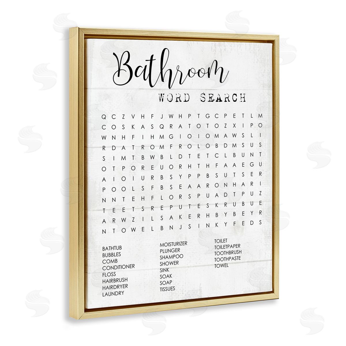 Bathroom Word Search Family Fun Gold Floating Frame Canvas Wall Art, Home Decor by Stupell Studio