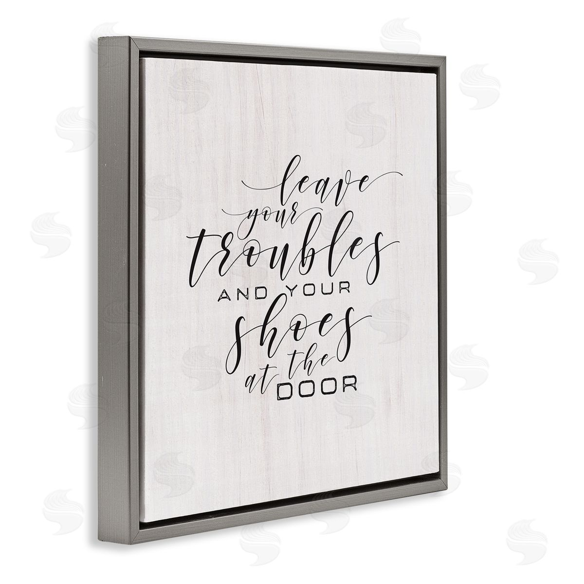 Troubles & Shoes at Door Grey Floating Frame Canvas Wall Art, Home Decor by Tammy Apple