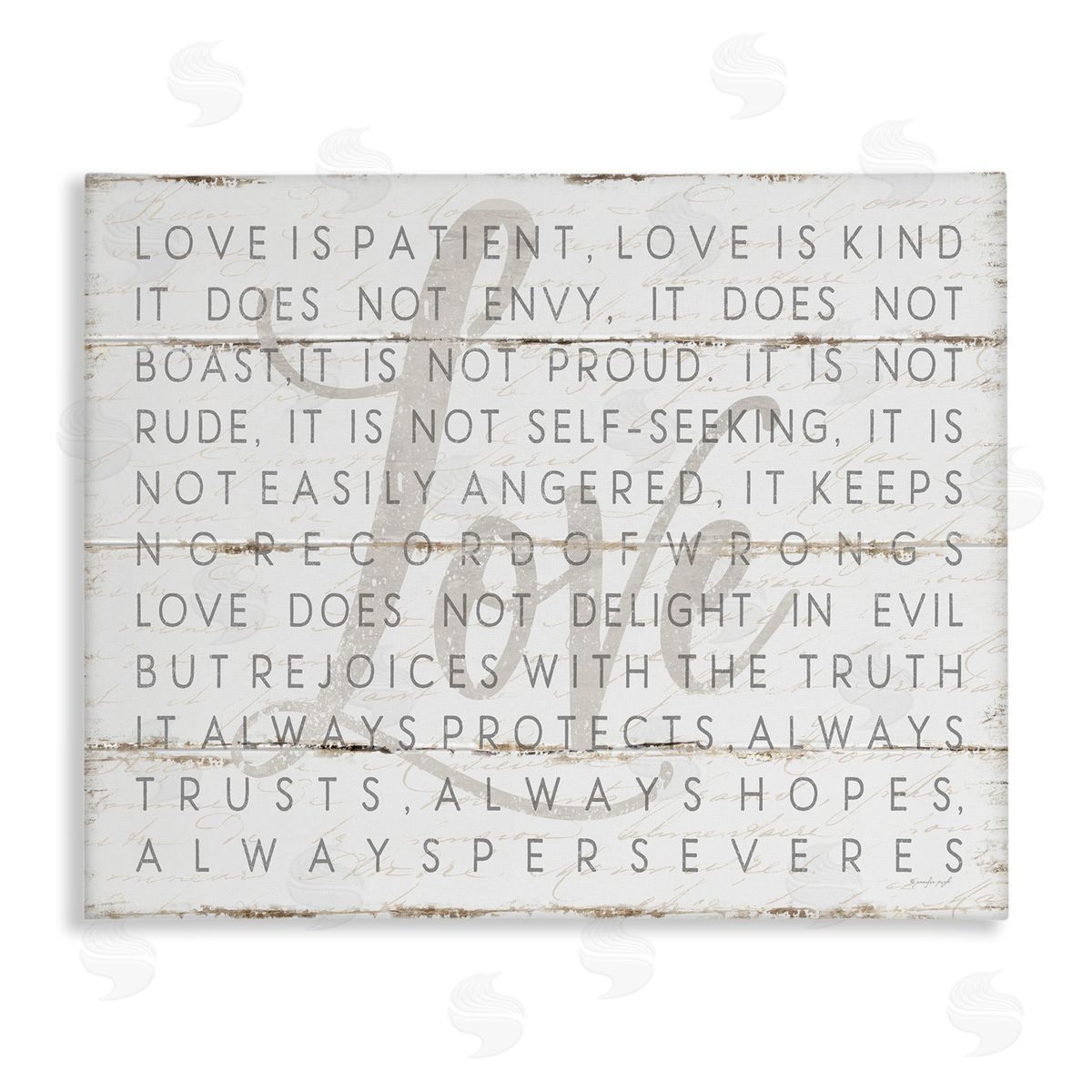 stupell industries Jennifer Pugh | Love Is Patient Grey on White Planked Look