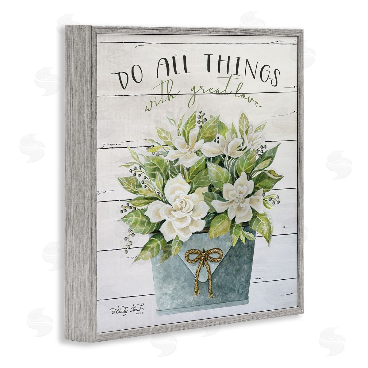 All Things With Love Floral Magnolia Grey Frame Print Wall Art, Home Decor by Cindy Jacobs