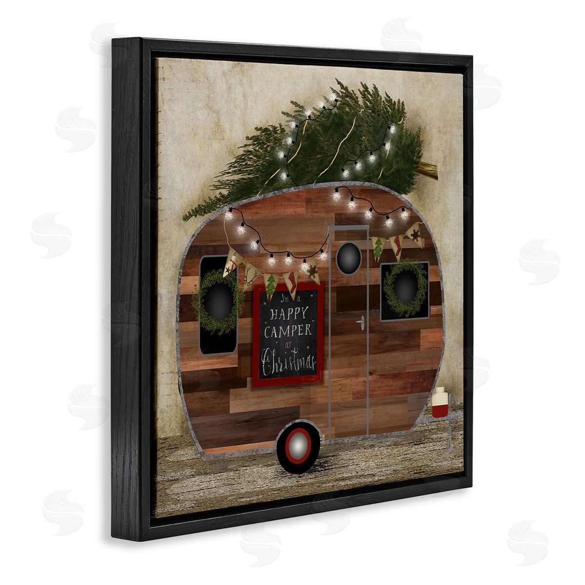 Happy Camper At Christmas Black Floating Frame Canvas Wall Art, Home Decor by Beth Albert