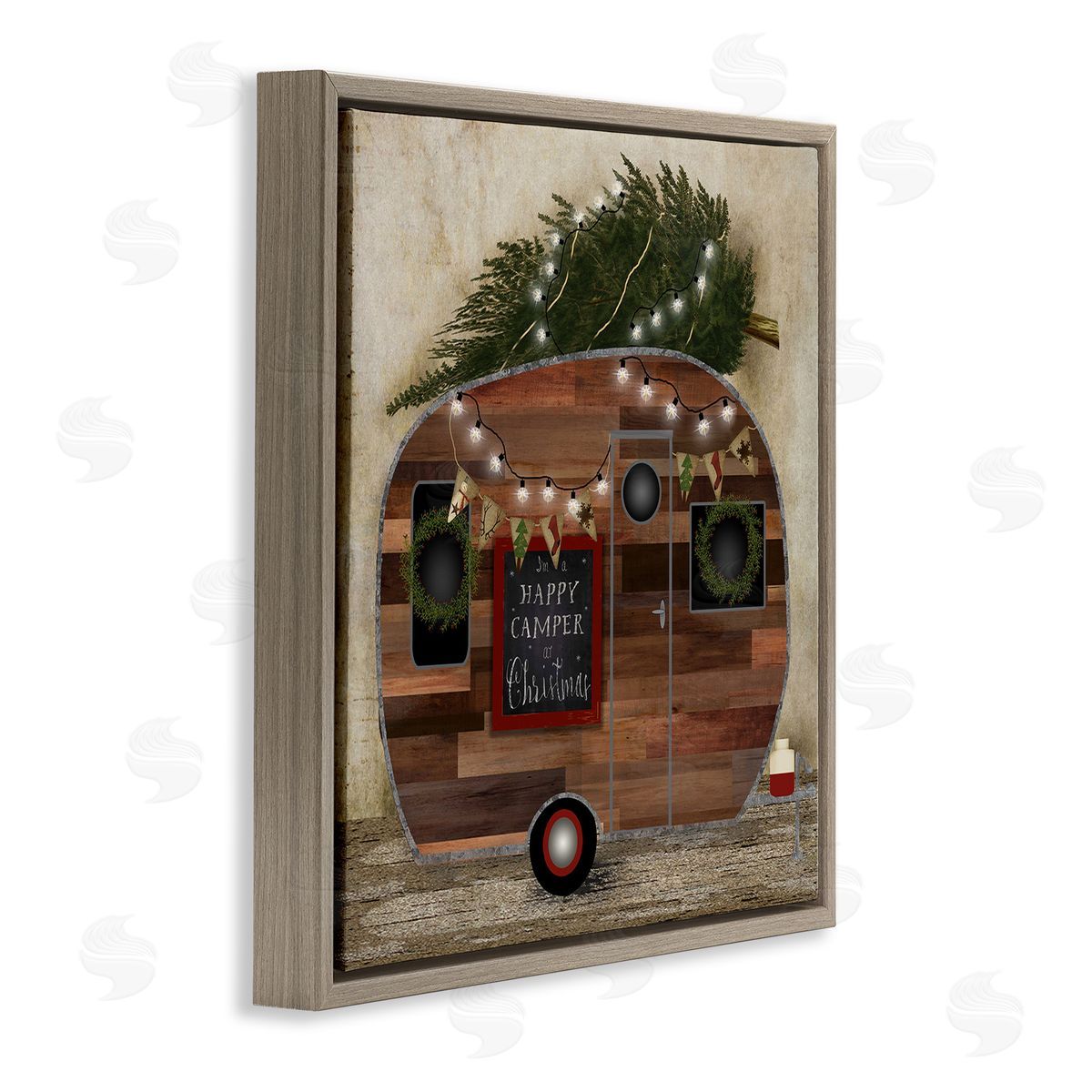 Happy Camper At Christmas Brown Floating Frame Canvas Wall Art, Home Decor by Beth Albert