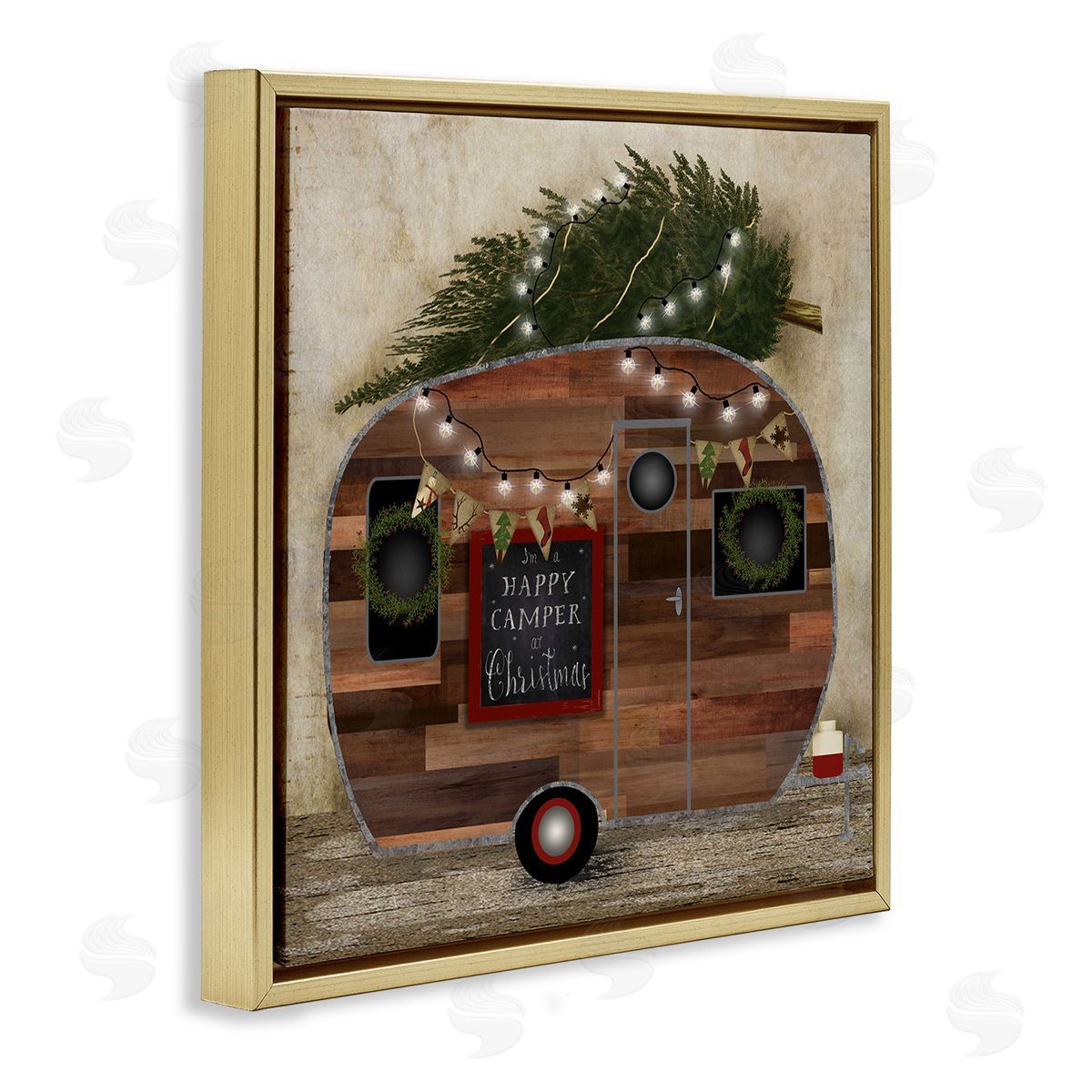 Happy Camper At Christmas Gold Floating Frame Canvas Wall Art, Home Decor by Beth Albert