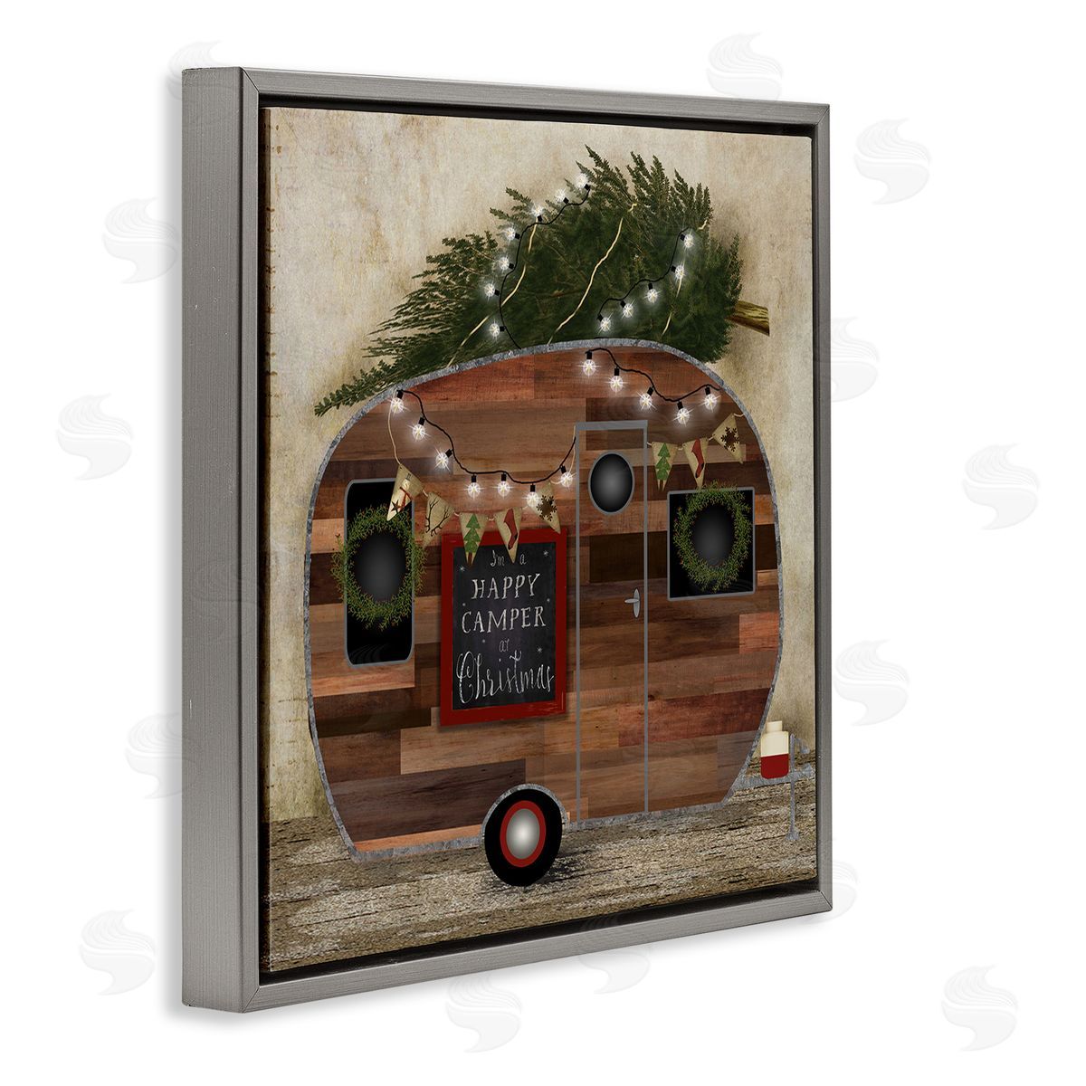 Happy Camper At Christmas Grey Floating Frame Canvas Wall Art, Home Decor by Beth Albert