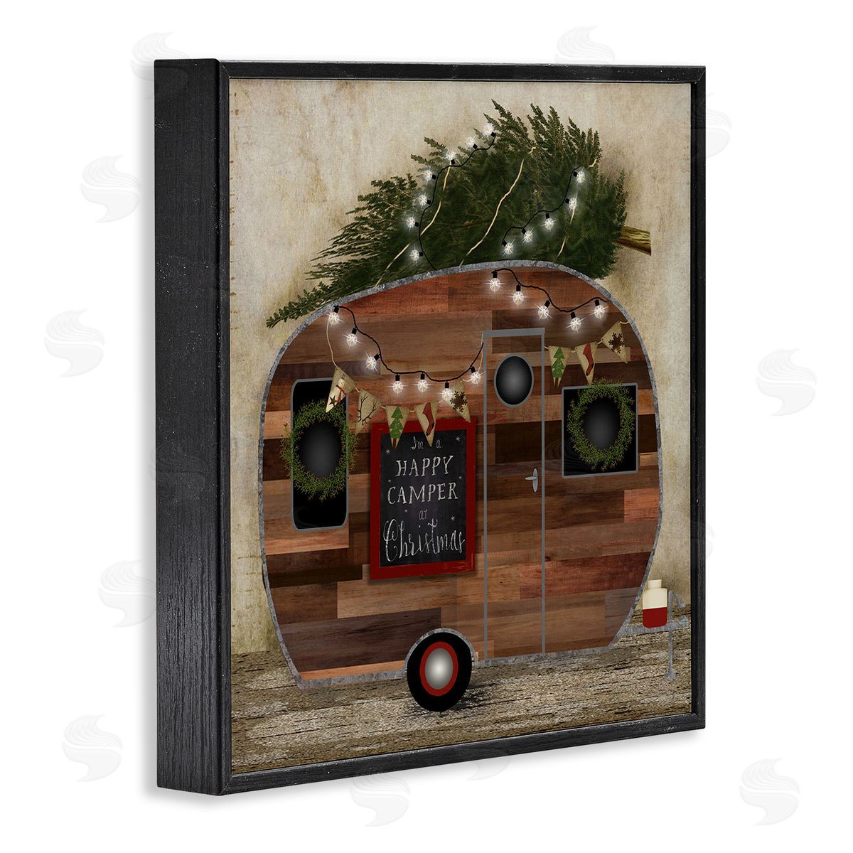 Happy Camper At Christmas Black Frame Print Wall Art, Home Decor by Beth Albert