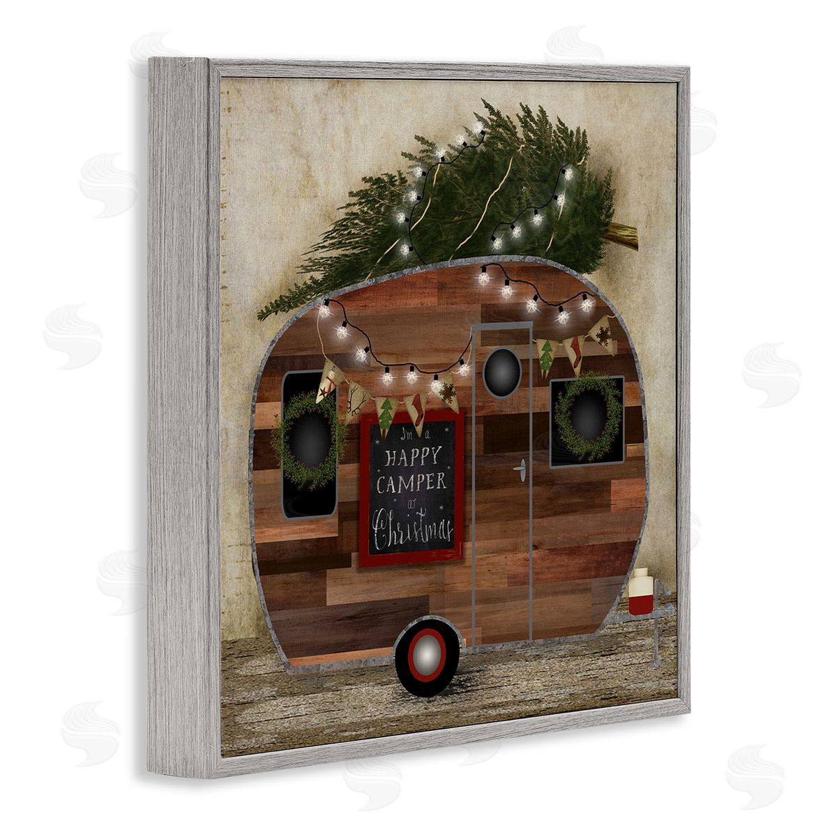 Happy Camper At Christmas Grey Frame Print Wall Art, Home Decor by Beth Albert