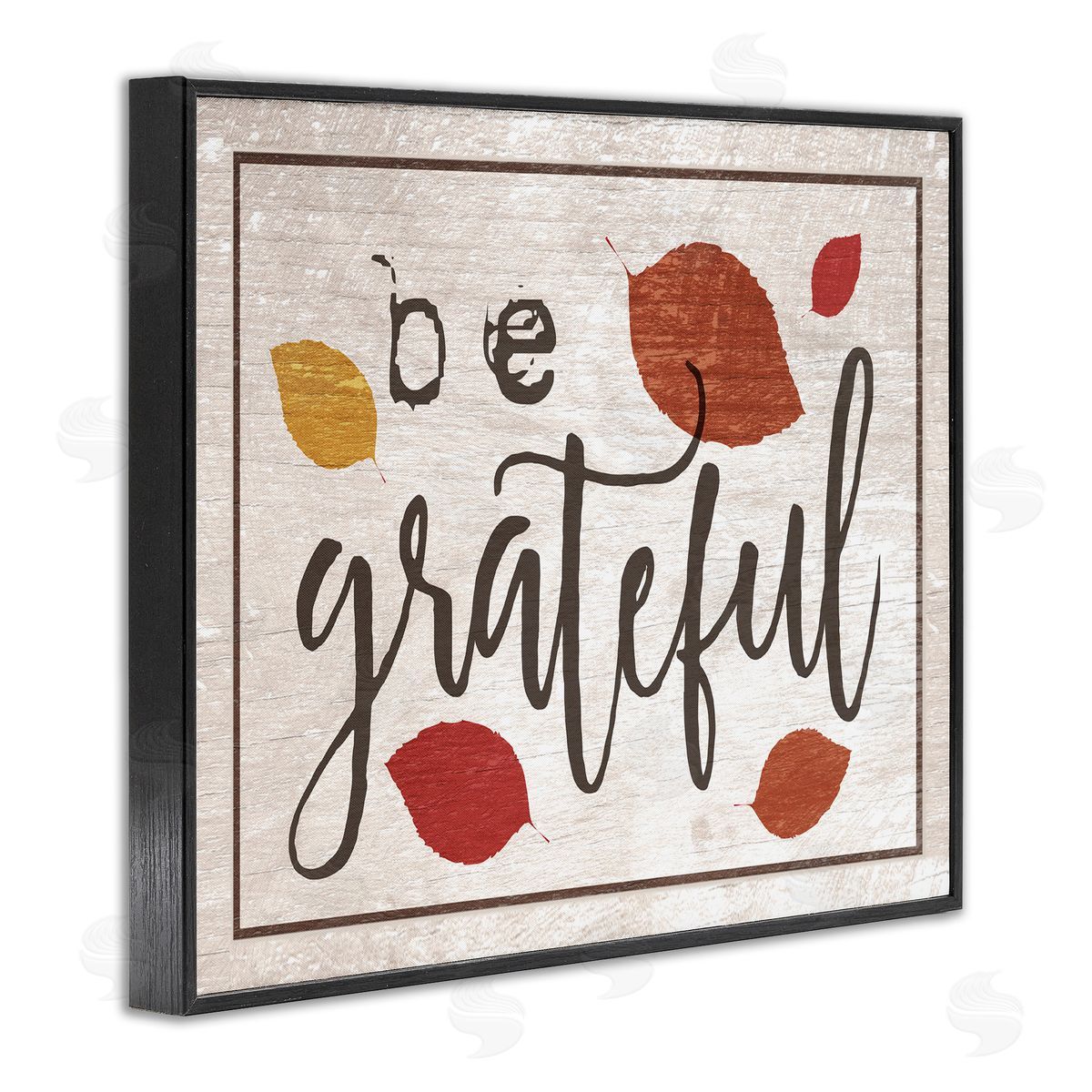 Be Grateful Fall Leaves Typography Black Frame Print Wall Art, Home Decor by Stupell Studio