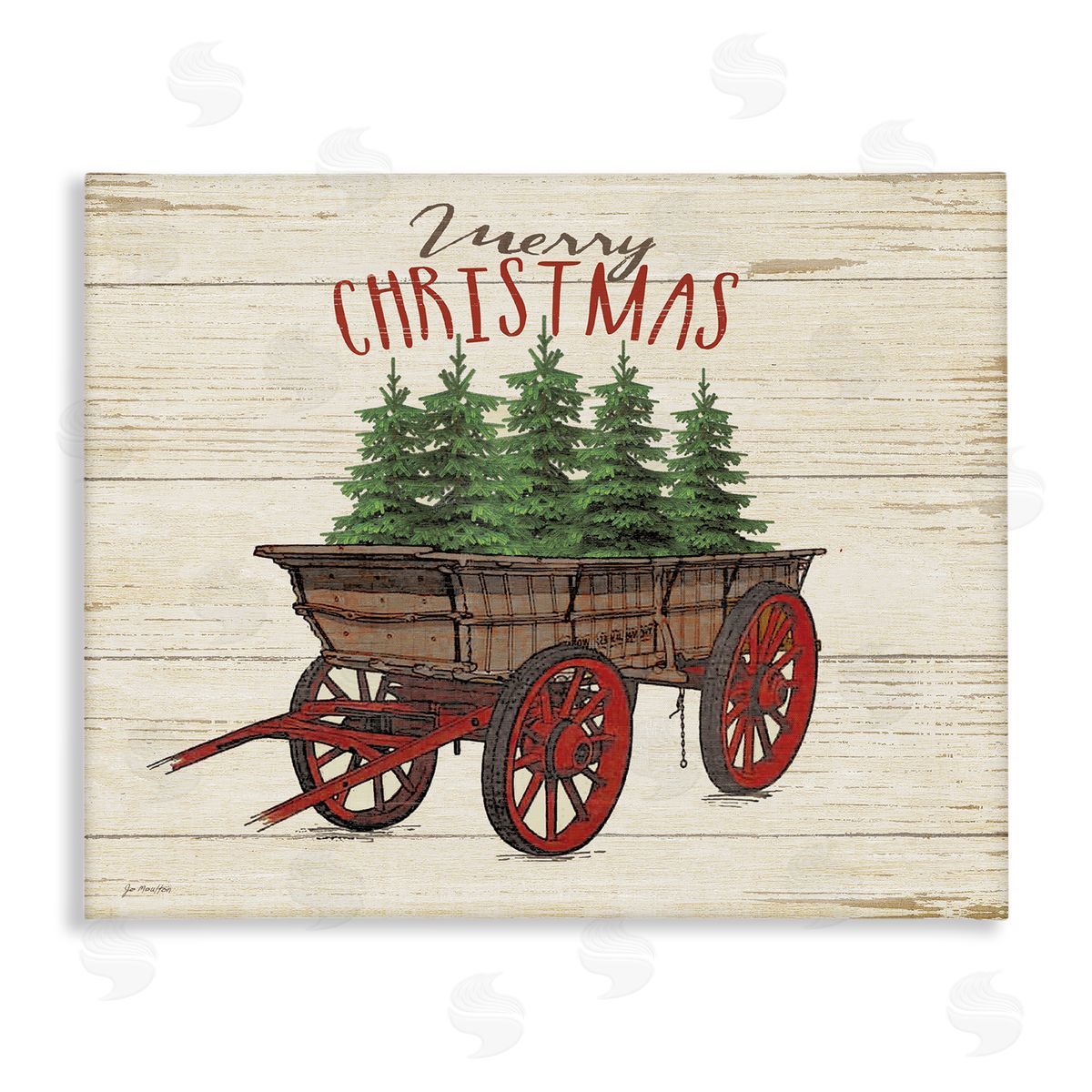 Merry Christmas Tree Wagon Canvas Wall Art, Home Decor by Jo Moulton