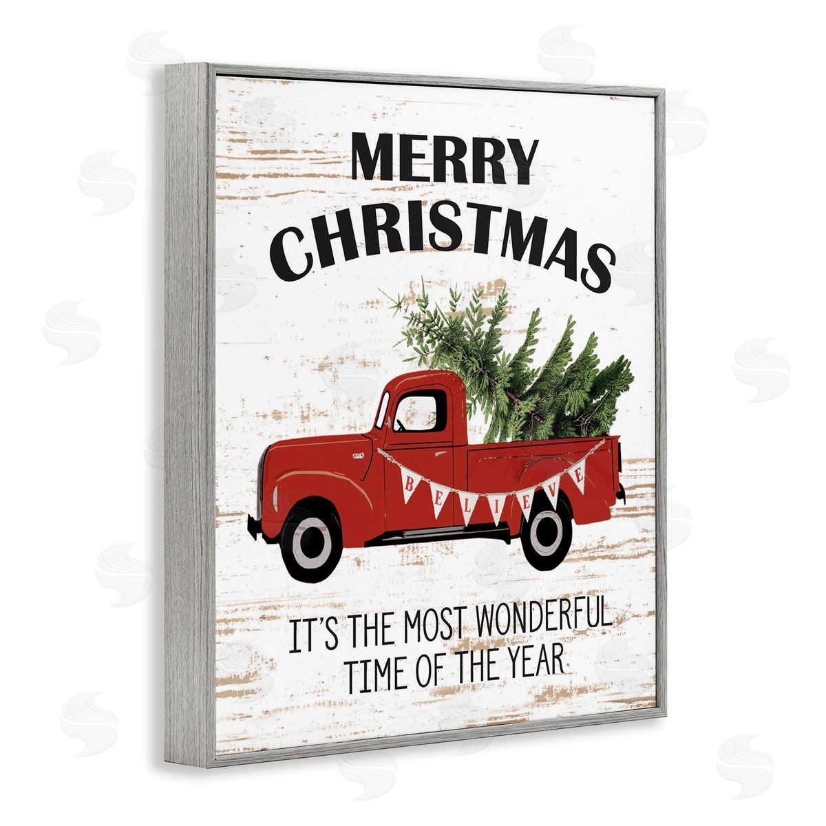 Christmas Most Wonderful Time Vintage Truck Grey Frame Print Wall Art, Home Decor by Lettered and Lined