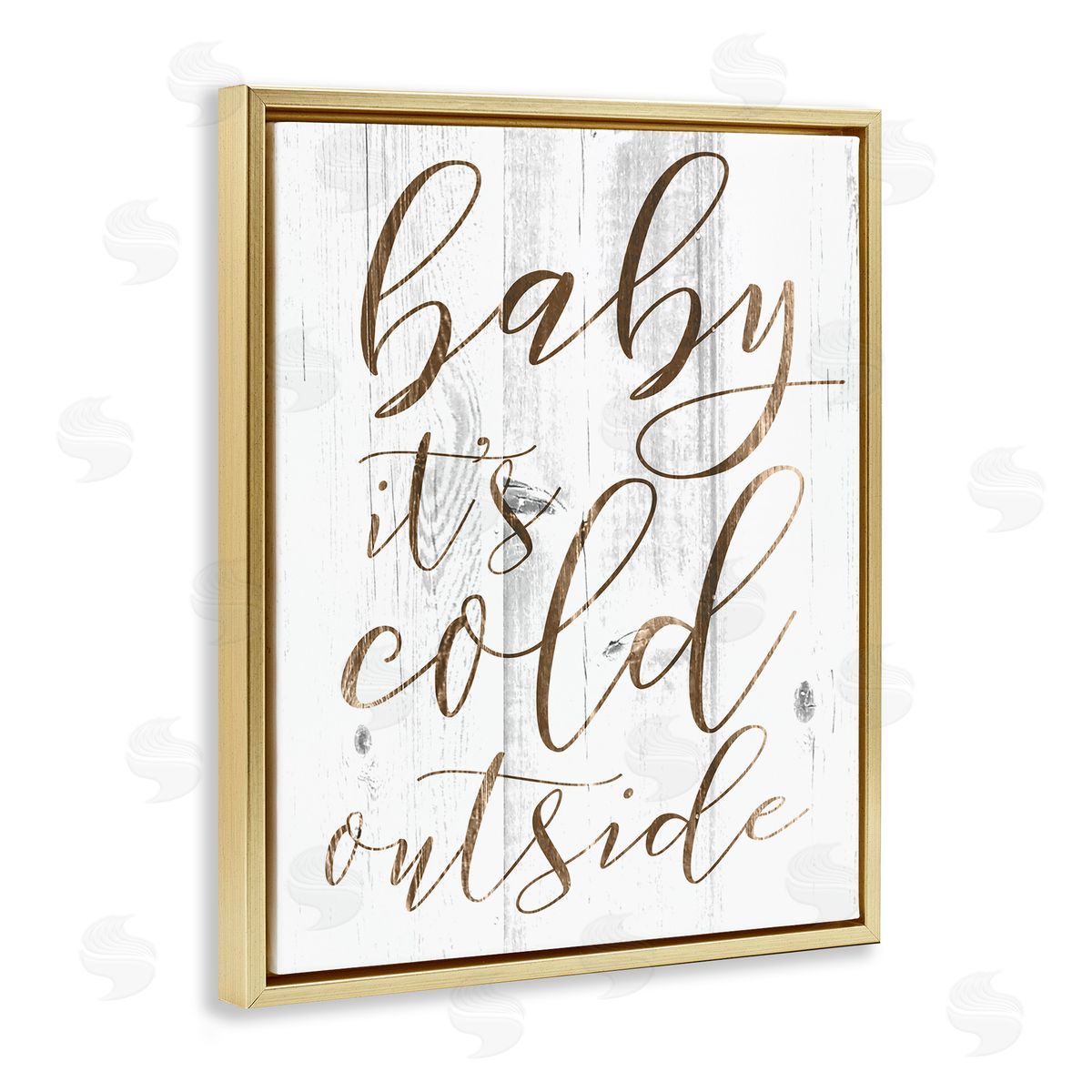 Baby Its Cold Outside Cursive Gold Floating Frame Canvas Wall Art, Home Decor by Stupell Studio