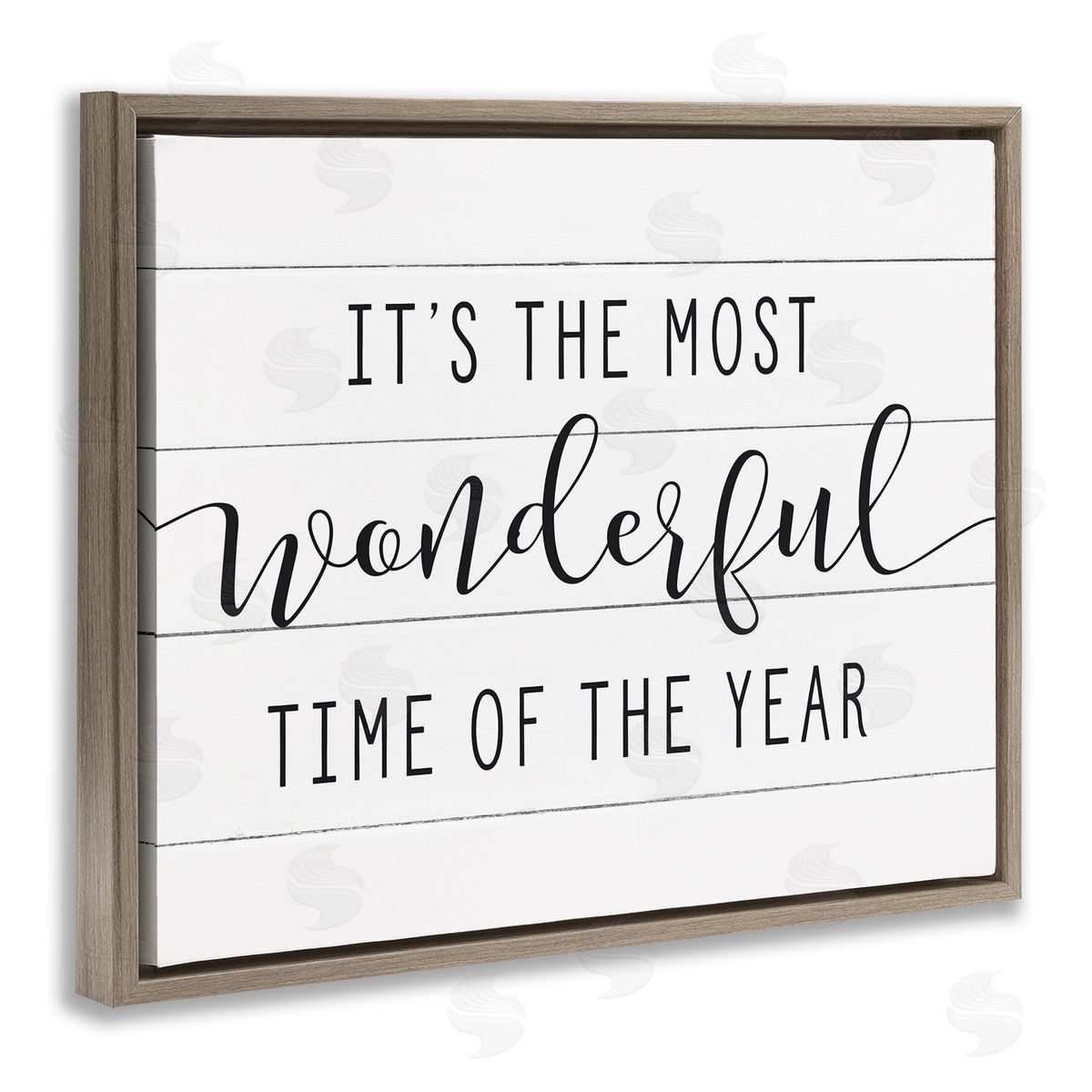Most Wonderful Time Rustic Chic Brown Floating Frame Canvas Wall Art, Home Decor by Lettered and Lined