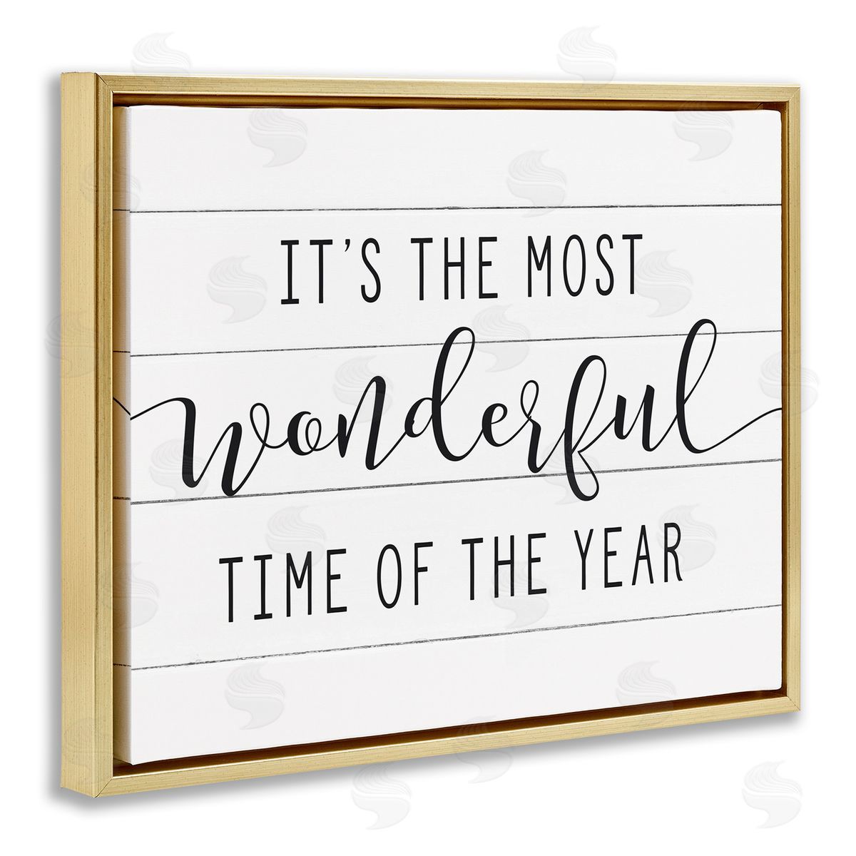 Most Wonderful Time Rustic Chic Gold Floating Frame Canvas Wall Art, Home Decor by Lettered and Lined