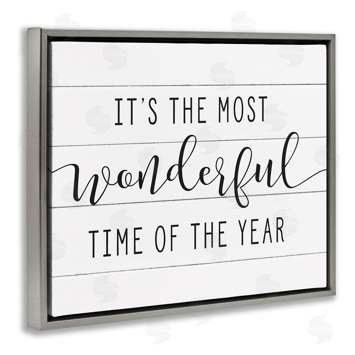 Most Wonderful Time Rustic Chic Grey Floating Frame Canvas Wall Art, Home Decor by Lettered and Lined
