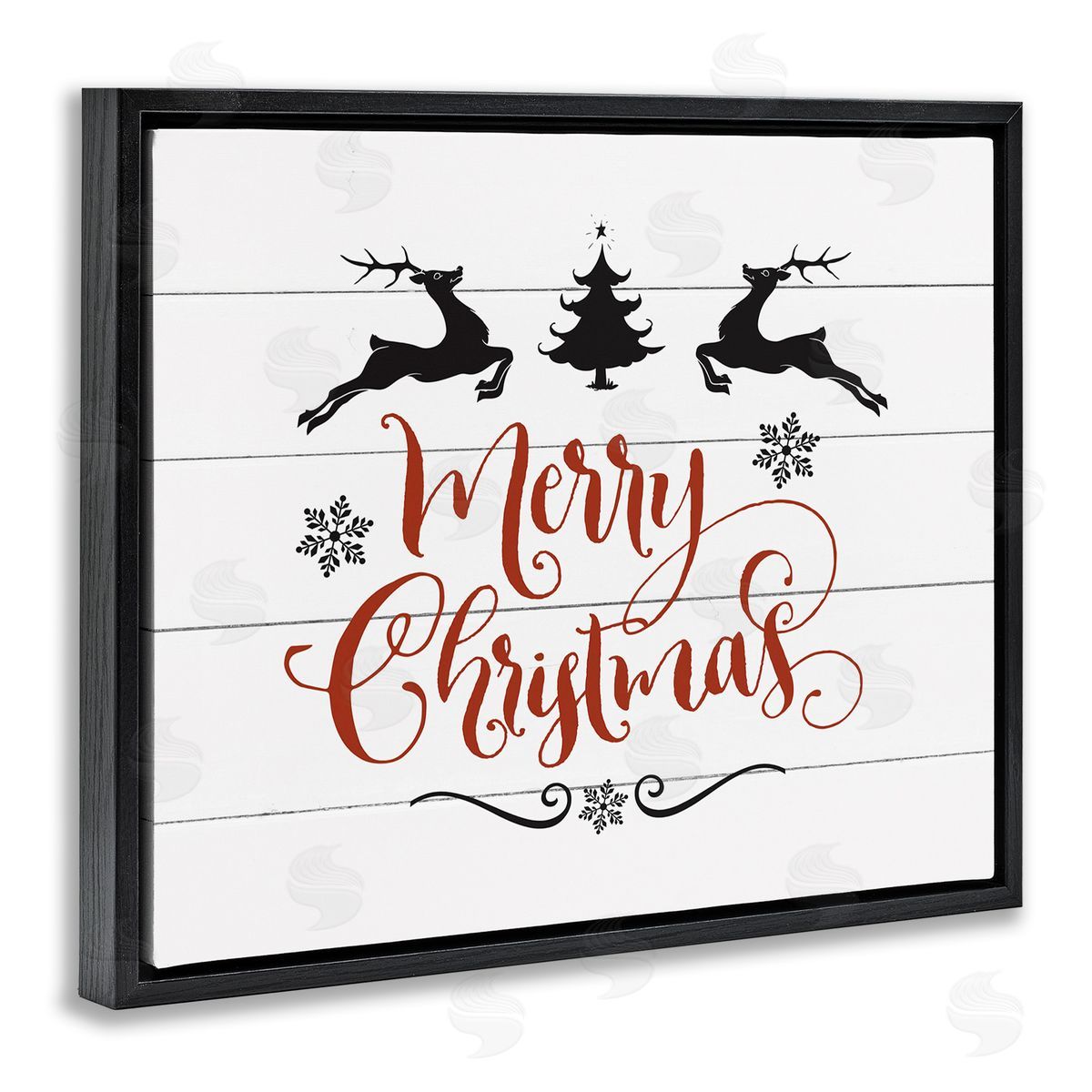 Merry Christmas with Reindeer Black Floating Frame Canvas Wall Art, Home Decor by Lettered and Lined