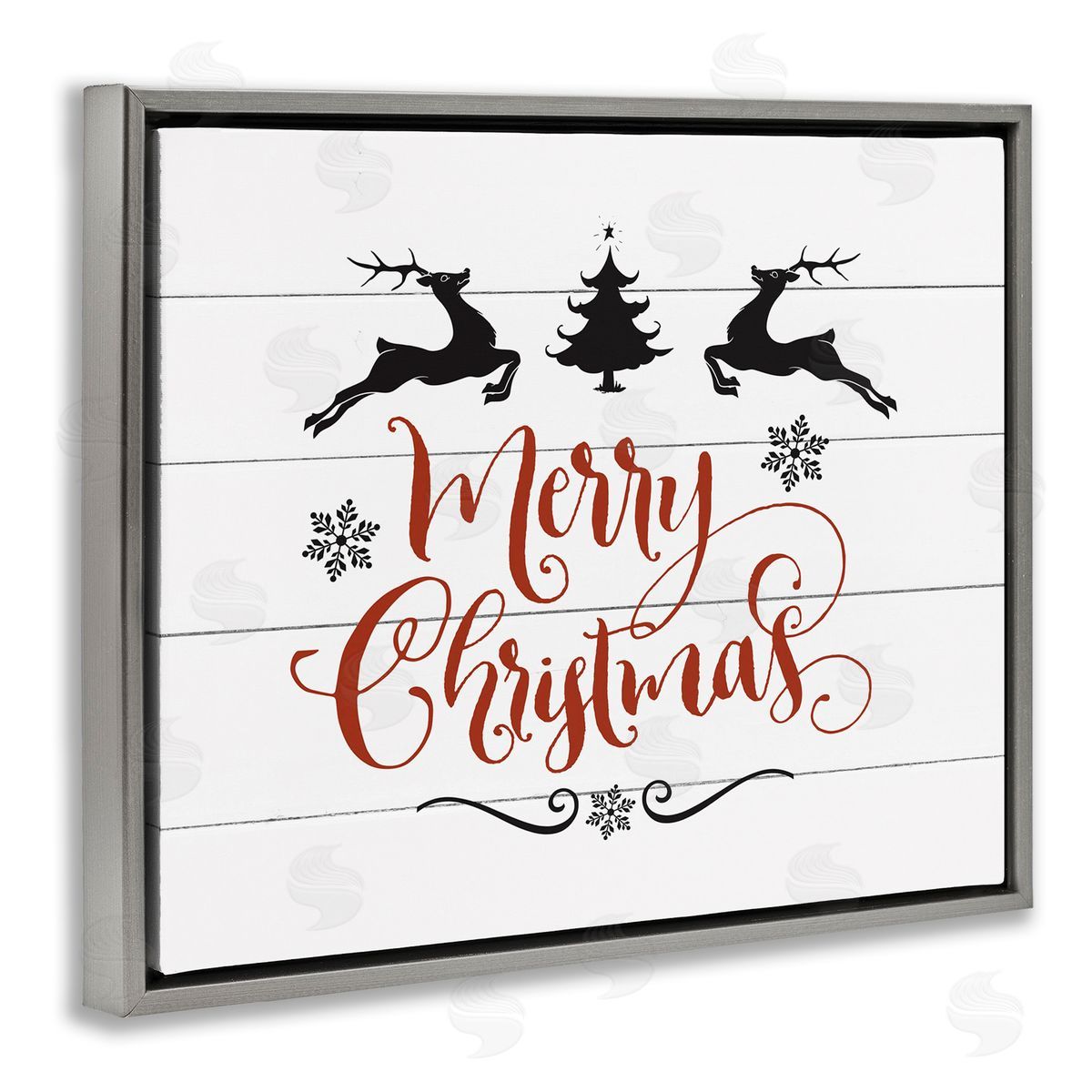 Merry Christmas with Reindeer Grey Floating Frame Canvas Wall Art, Home Decor by Lettered and Lined