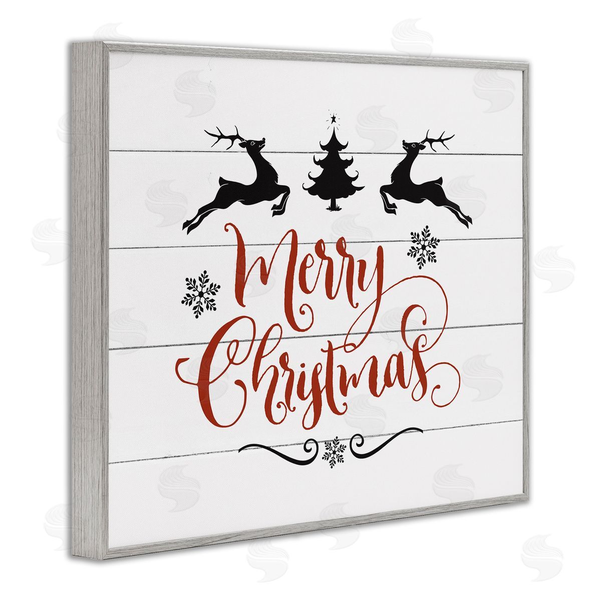 Merry Christmas with Reindeer Grey Frame Print Wall Art, Home Decor by Lettered and Lined