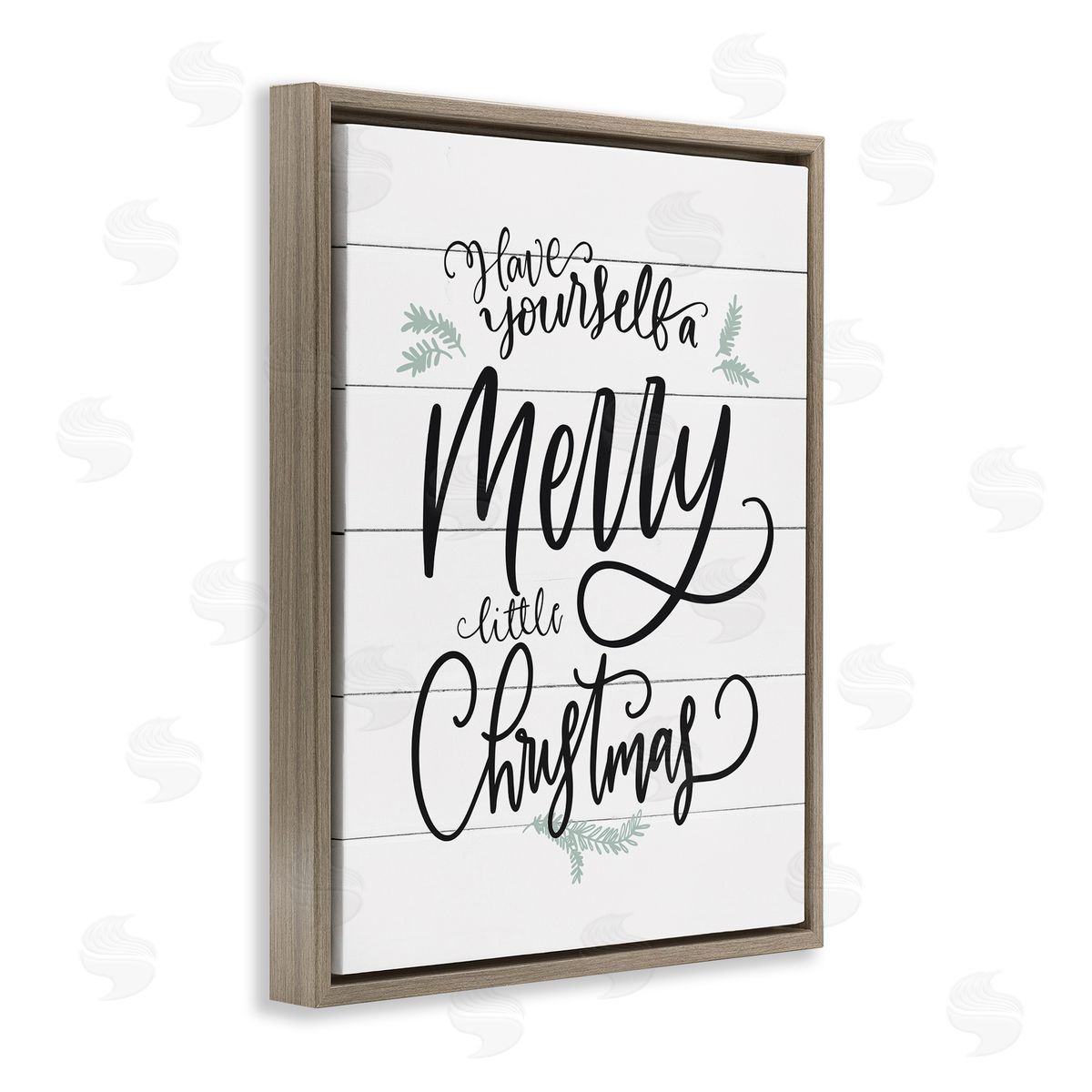 Merry Little Christmas Planked Phrase Brown Floating Frame Canvas Wall Art, Home Decor by Lettered and Lined