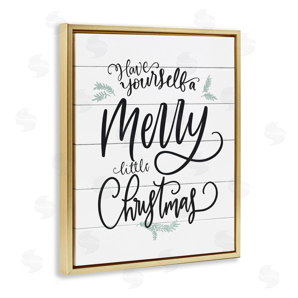 Merry Little Christmas Planked Phrase Gold Floating Frame Canvas Wall Art, Home Decor by Lettered and Lined