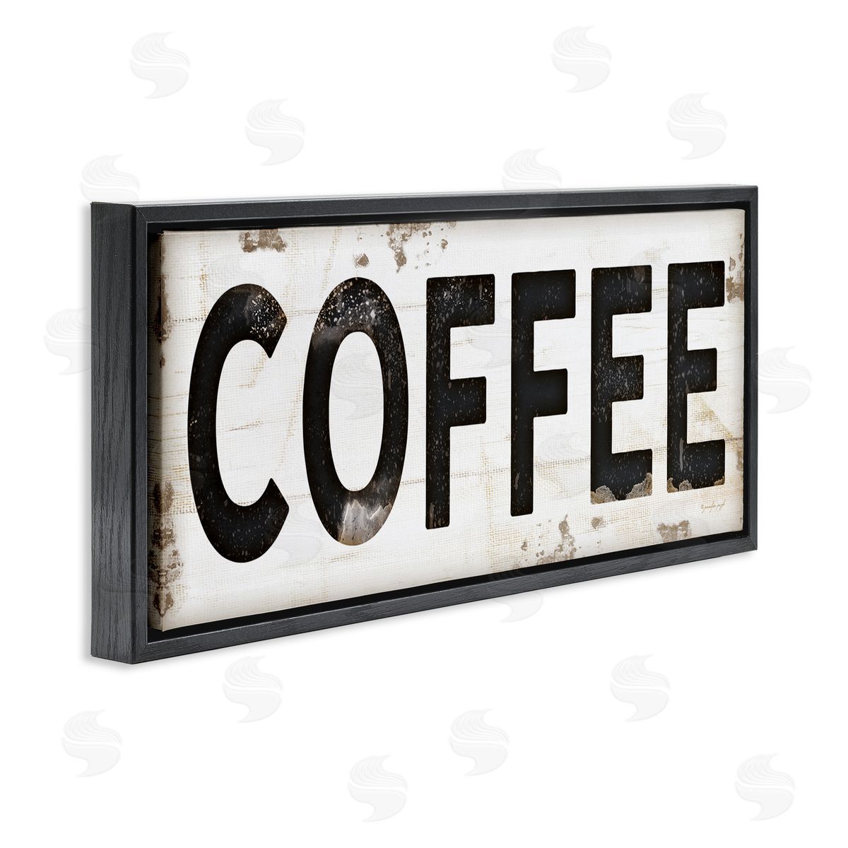 Coffee Typography Vintage Sign Black Floating Frame Canvas Wall Art, Home Decor by Jennifer Pugh