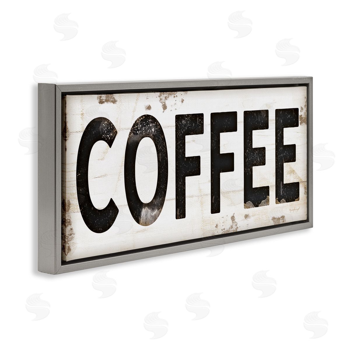 Coffee Typography Vintage Sign Grey Floating Frame Canvas Wall Art, Home Decor by Jennifer Pugh