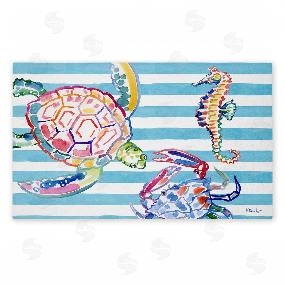 Paul Brent Brushstroke Sea Life on Stripes Unwoven Outdoor Door Mat