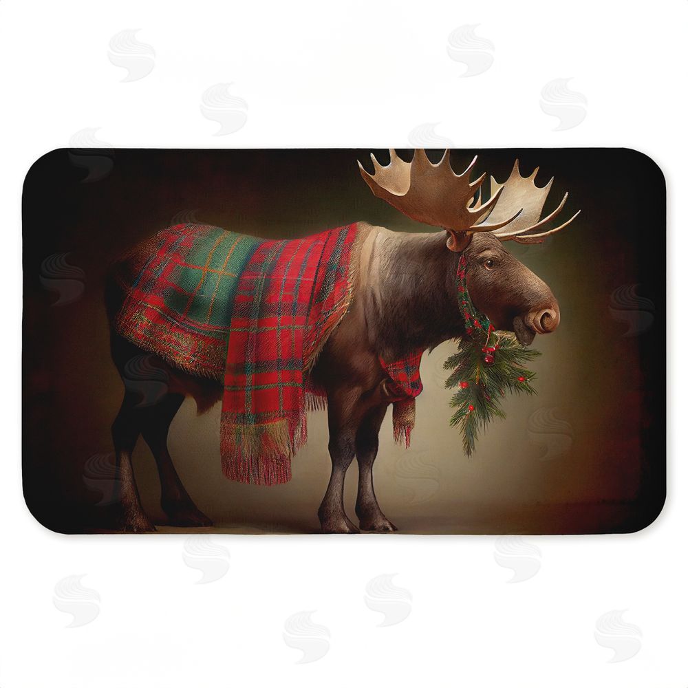 stupell industries Sasha | Festive Moose with Plaid & Fir Anti-Fatigue Mat