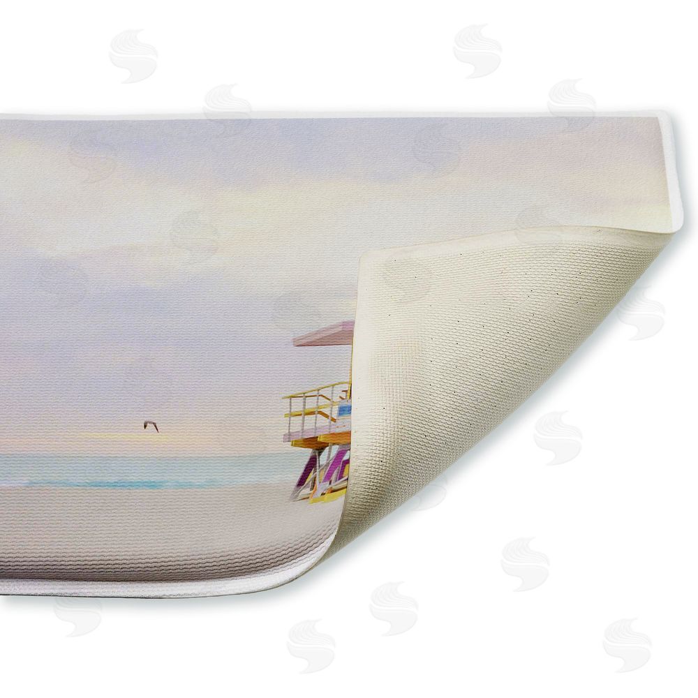 Seven Trees Design Pink Serene Beach Hut Plush Bathroom Floor Mat