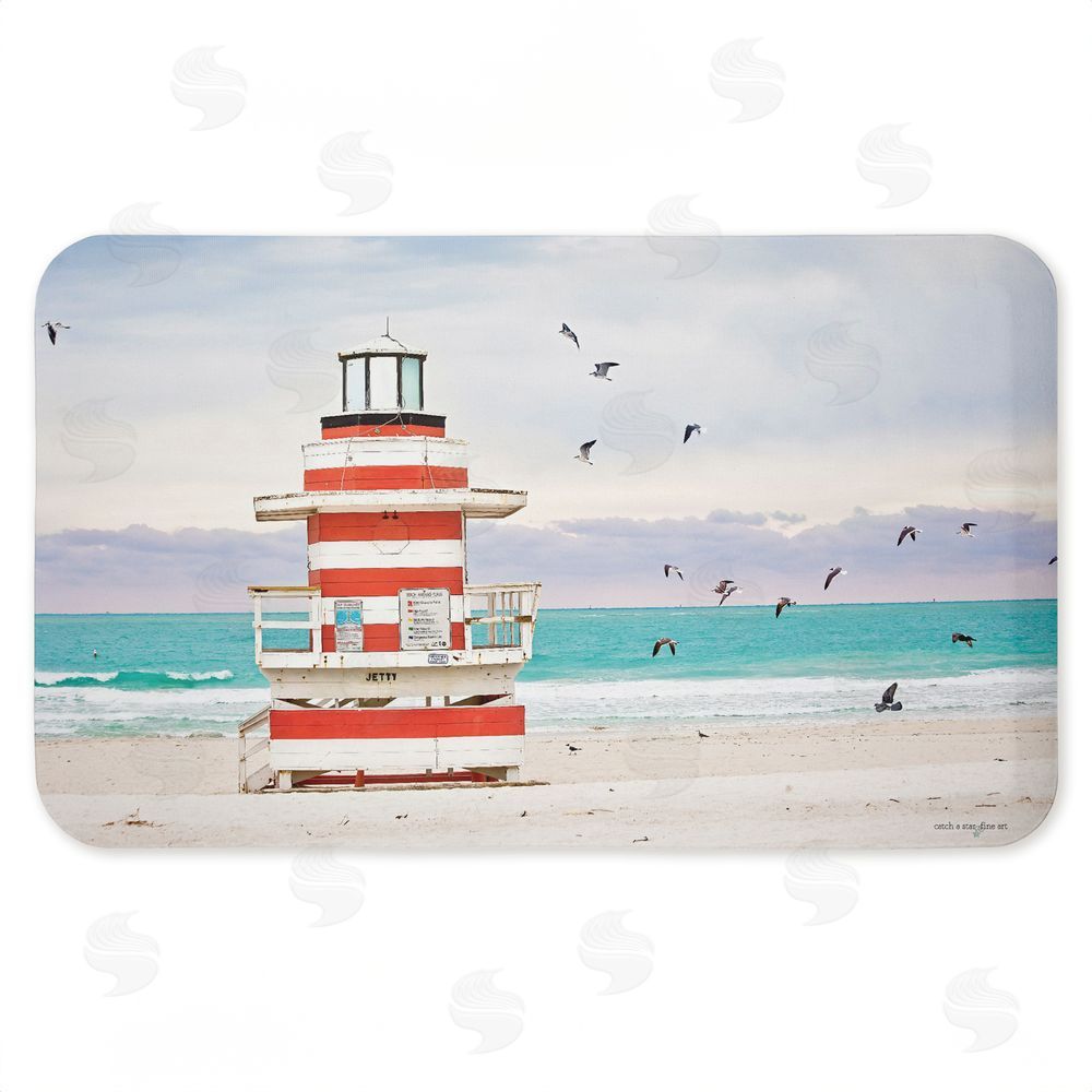 stupell industries Seven Trees Design | Birds Surrounding Beach Hut Anti-Fatigue Mat