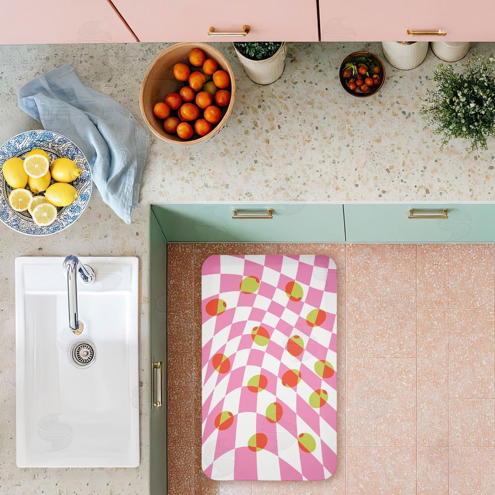 Stupell Studio Retro Curved Olive Abstract Kitchen Floor Mat