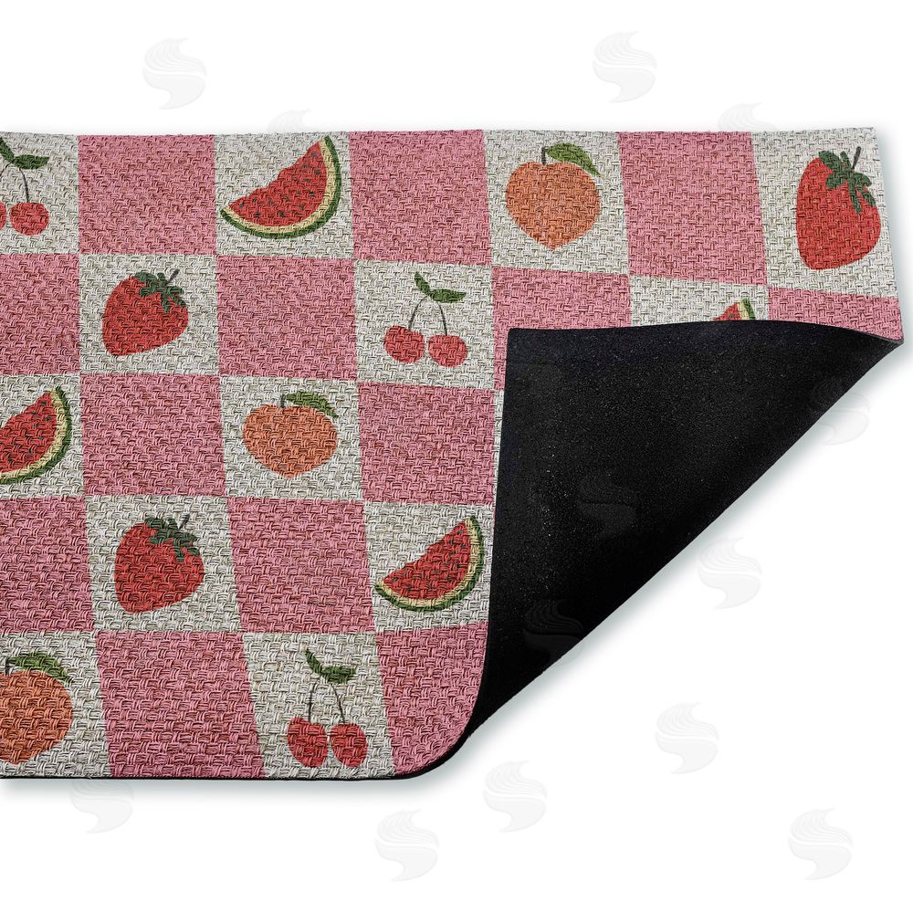 Stupell Studio Pink Kitchen Fruits Checkered Outdoor Faux Sisal Door Mat
