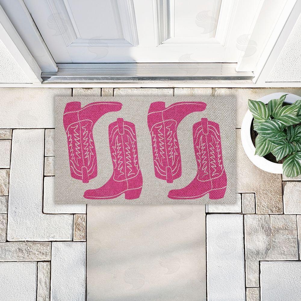 Stupell Studio Pink Cowgirl Boots Outdoor Faux Sisal Door Mat