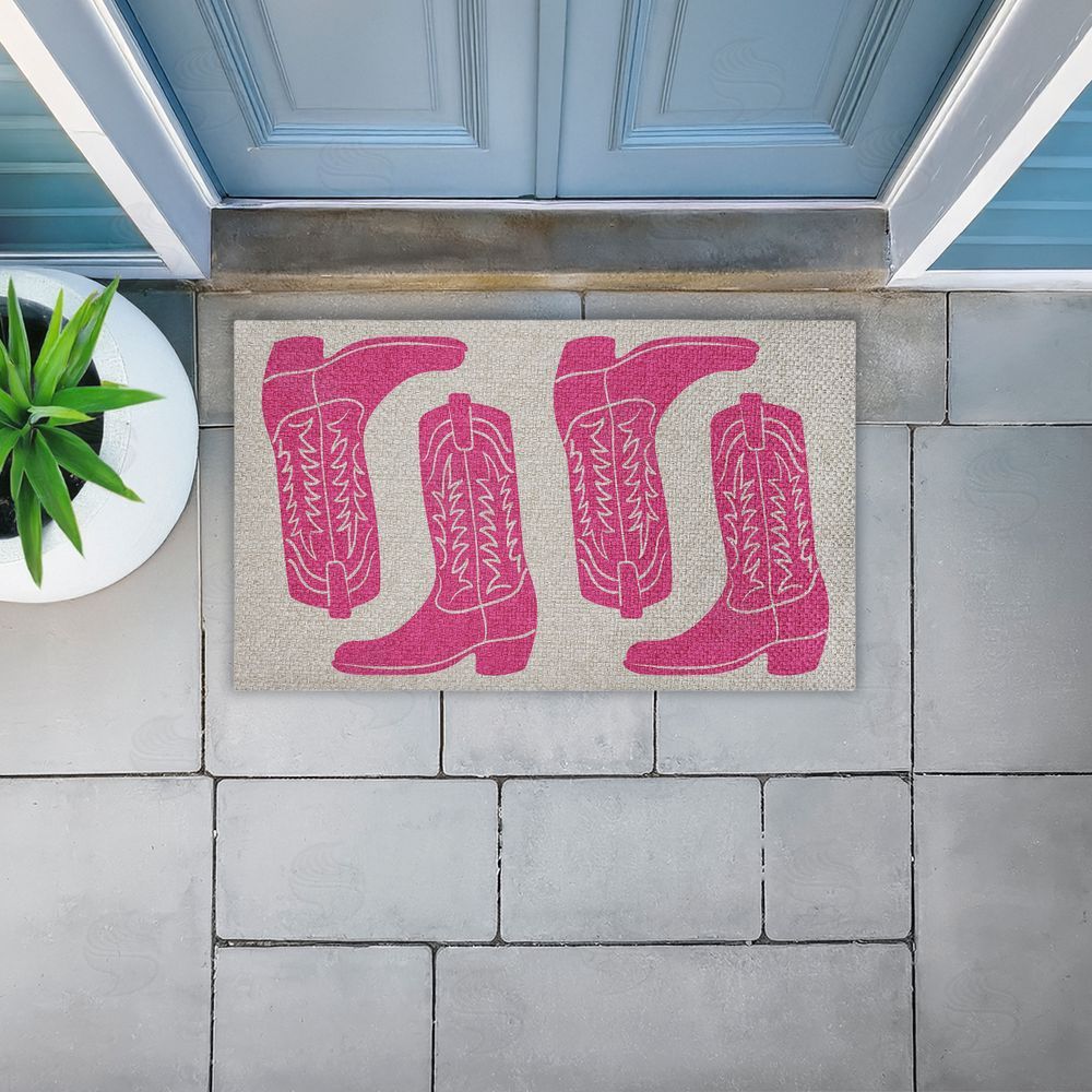 Stupell Studio Pink Cowgirl Boots Outdoor Faux Sisal Door Mat