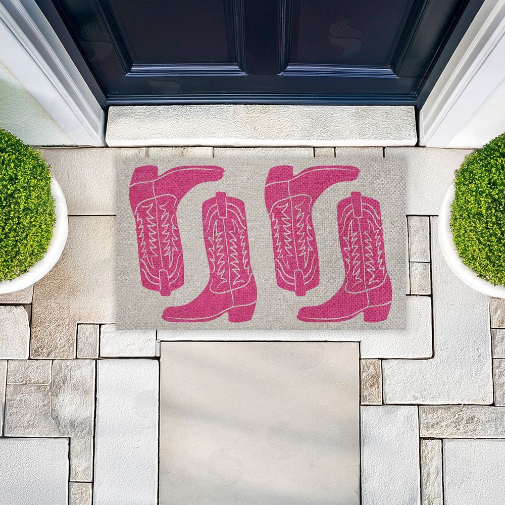 Stupell Studio Pink Cowgirl Boots Outdoor Faux Sisal Door Mat