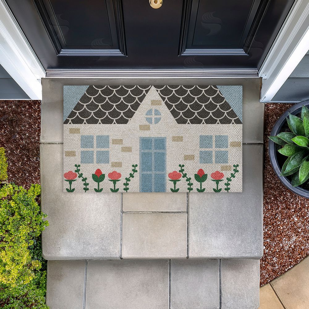 Stupell Studio Quaint Cottage Garden Outdoor Faux Sisal Door Mat