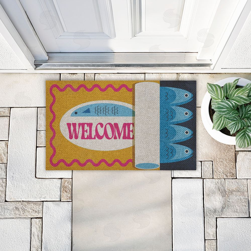 Stupell Studio Welcome Retro Tuna Can Outdoor Faux Sisal Door Mat