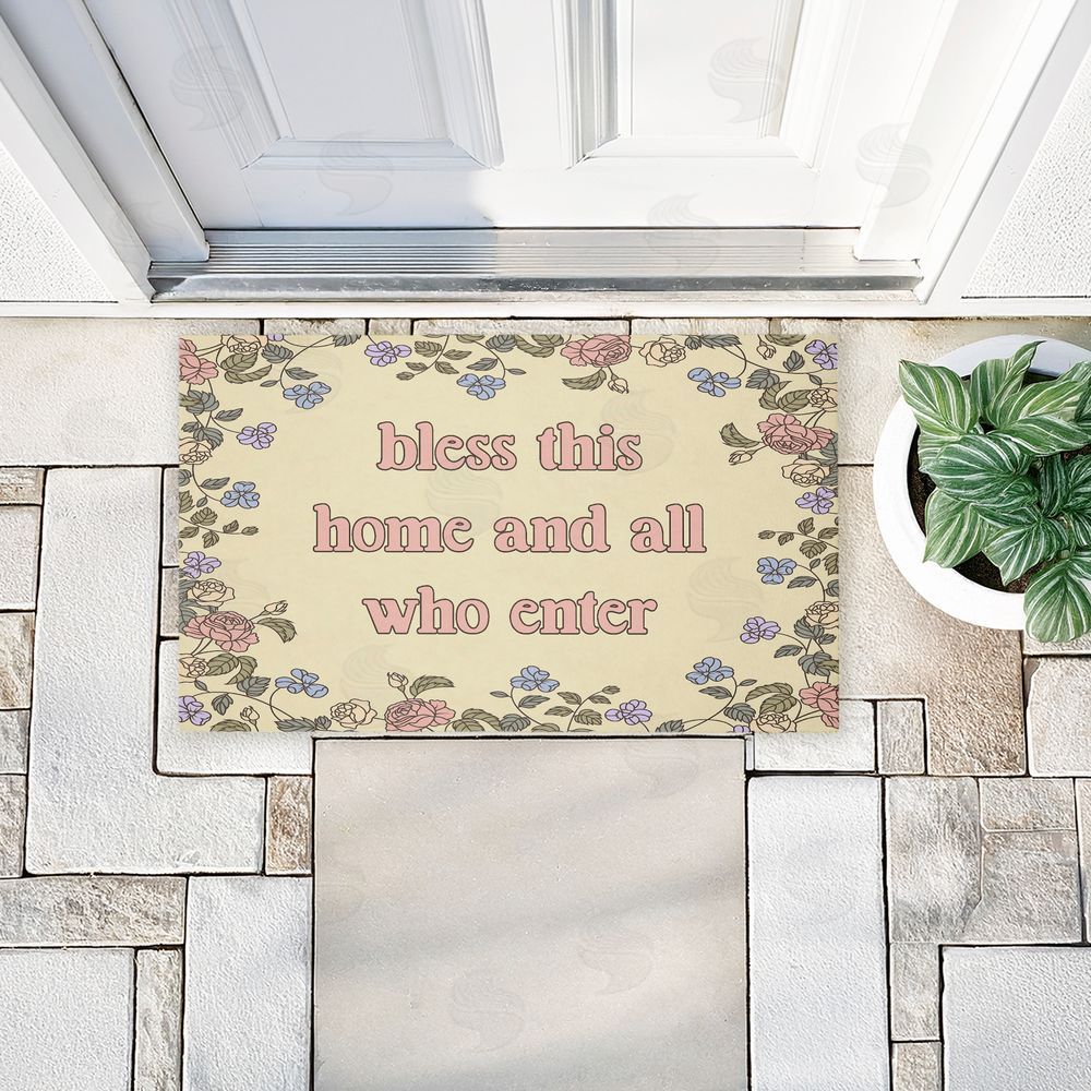 Stupell Studio Bless This Home Florals Unwoven Outdoor Door Mat