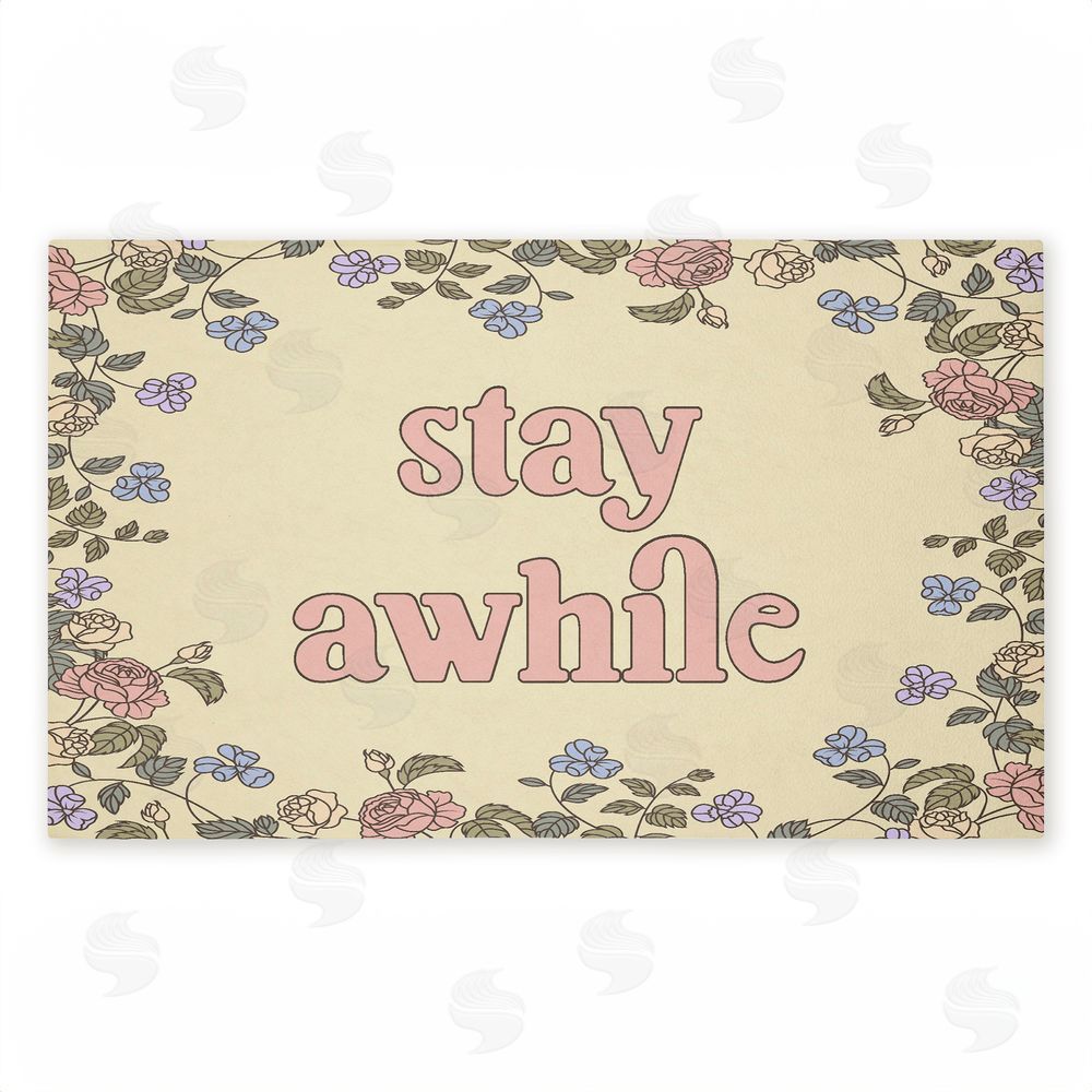 Stupell Studio Stay Awhile with Floral Border Unwoven Outdoor Door Mat