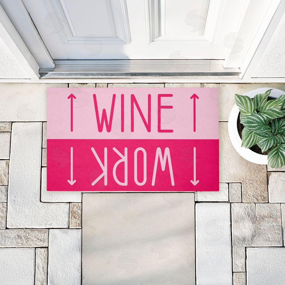 Stupell Studio Work & Wine Pink Unwoven Outdoor Door Mat