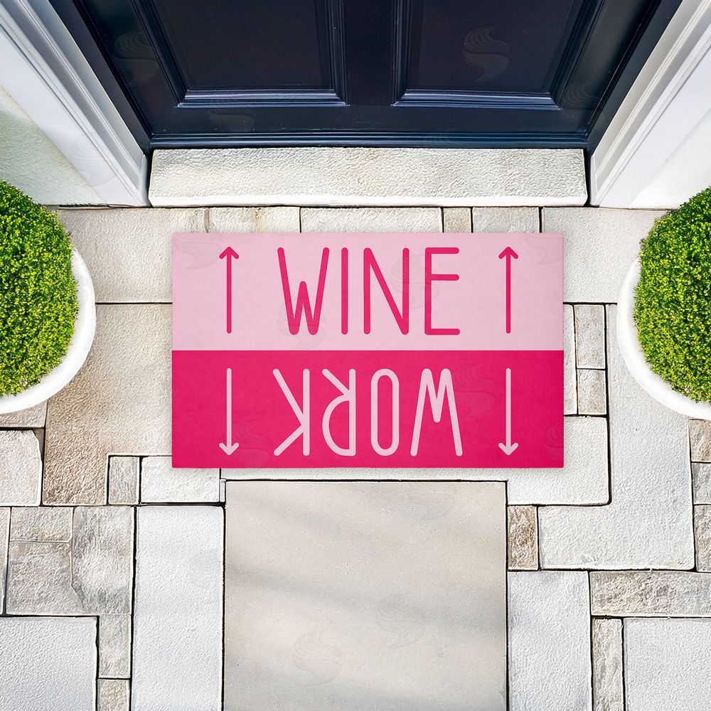 Stupell Studio Work & Wine Pink Unwoven Outdoor Door Mat
