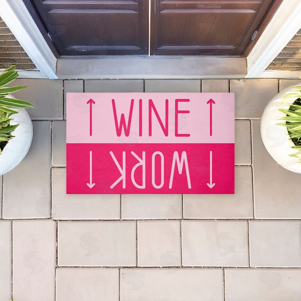 Stupell Studio Work & Wine Pink Unwoven Outdoor Door Mat