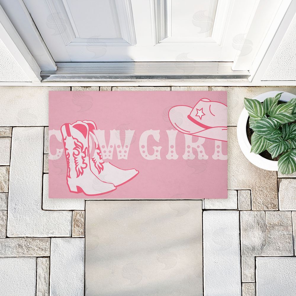 Corinne Rose Designs Pink Feminine Dancing Cowgirl Unwoven Outdoor Door Mat