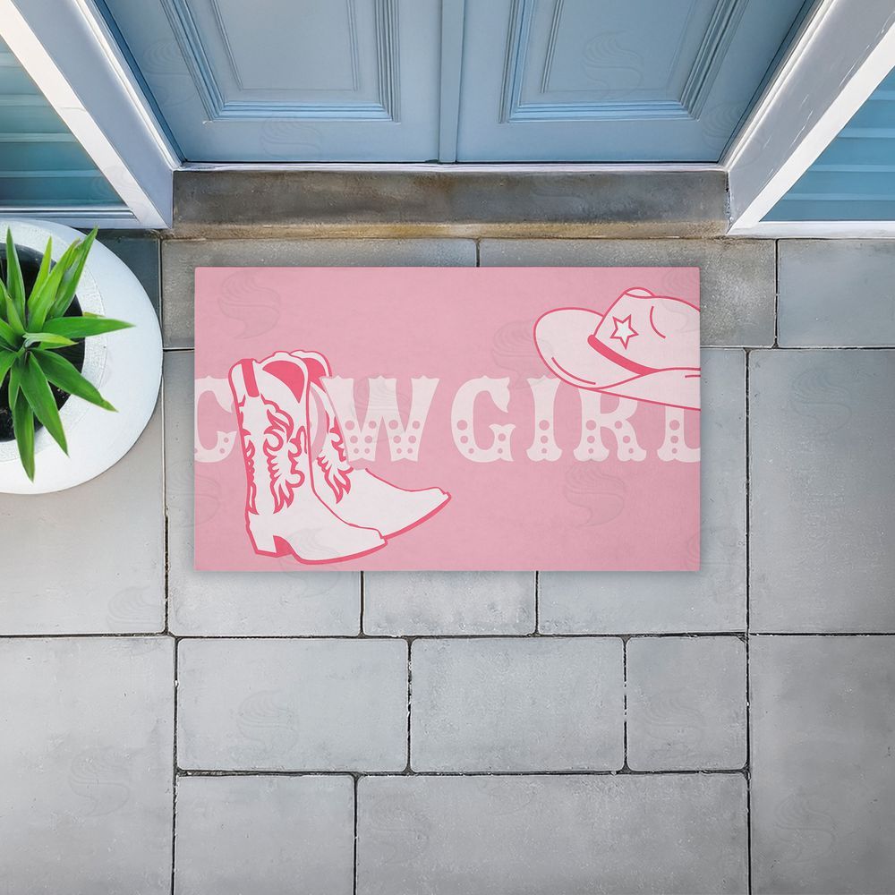 Corinne Rose Designs Pink Feminine Dancing Cowgirl Unwoven Outdoor Door Mat